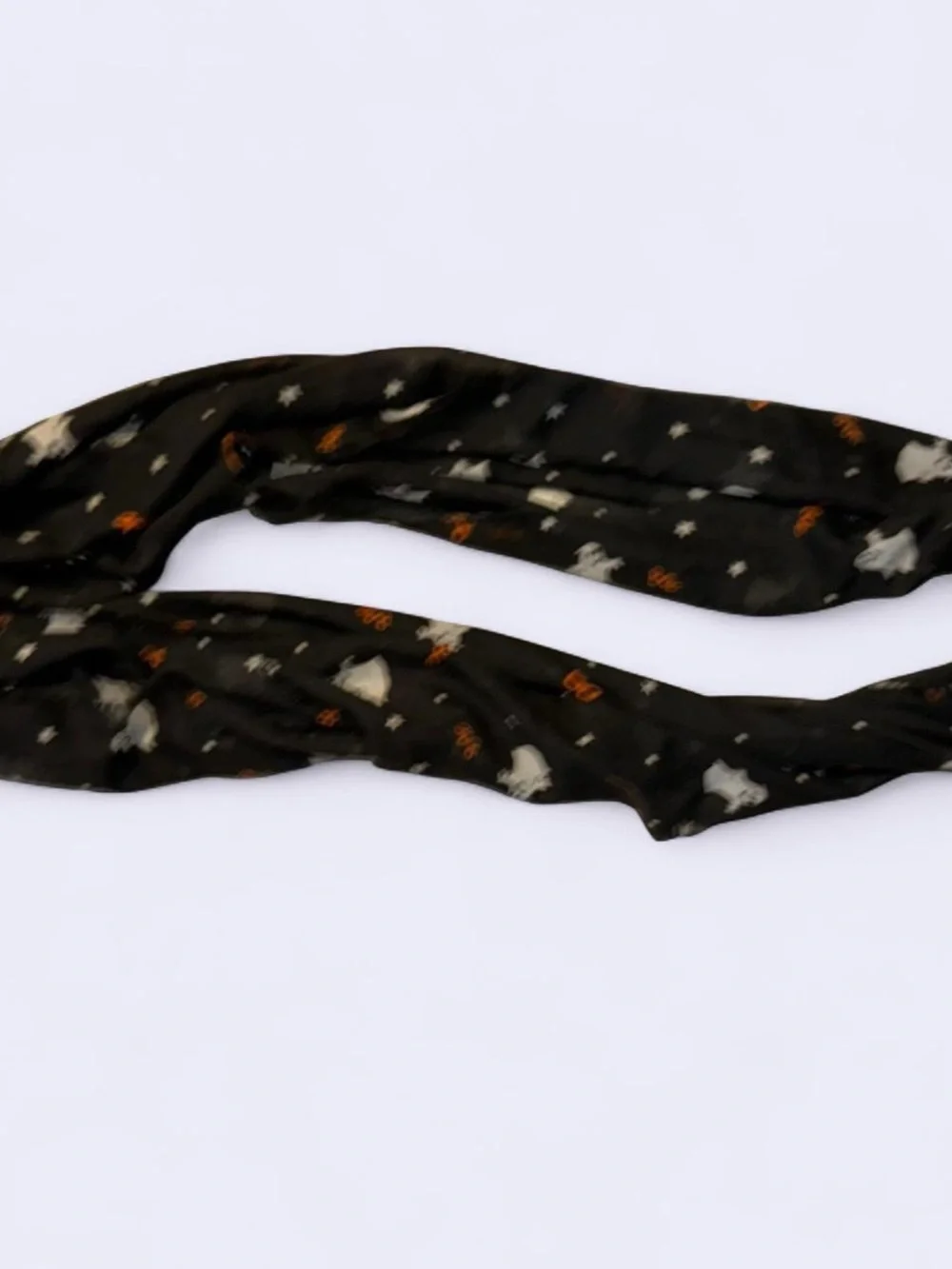 Halloween Ghost “Boo” Infinity Scarf Black Sheer Lightweight Frayed Edge